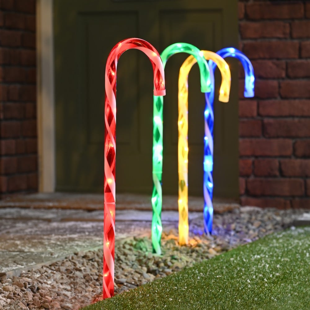 Set Of 4 Muti Coloured Candy Cane Stake Lights Gordon Rigg 2382