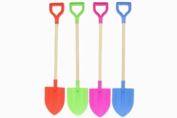 Multi-coloured wooden handle spade