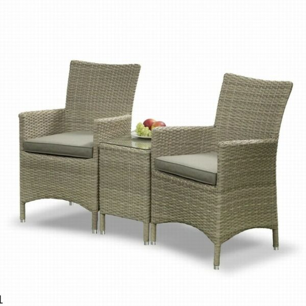 Rattan garden chairs with small table.