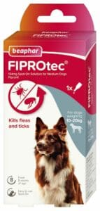 Flea treatment for medium sized dogs packaging.