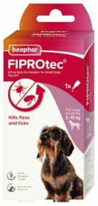 Flea treatment for small sized dogs packaging.