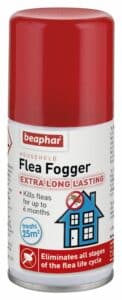 Household flea fogger packaging.