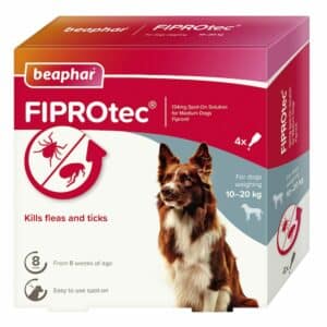 Flea treatment for medium sized dogs packaging.