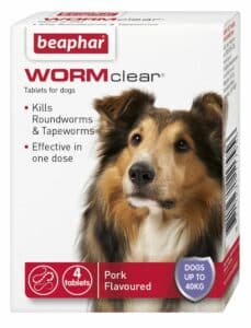 Worming treatment for large dogs packaging.