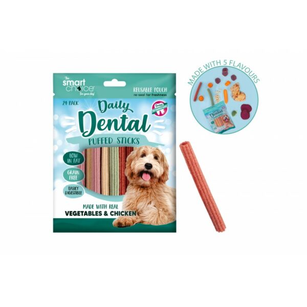 Dog dental stick treats packaging.