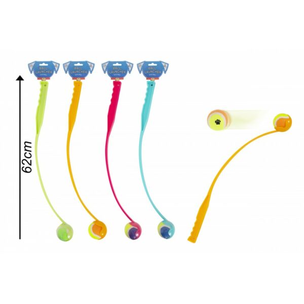 Dog ball launchers with tennis ball in various colours