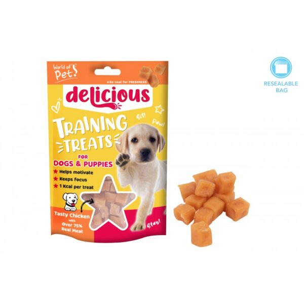 A packet of chicken flavoured dog treats.