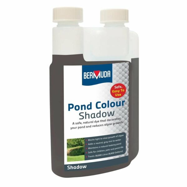 A bottle of Pond colour shadow dye for fish ponds.