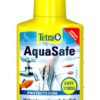 A bottle of Aquasafe treatment for aquariums.