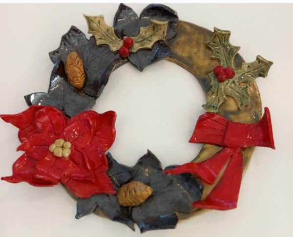 Christmas wreath made of clay painted.