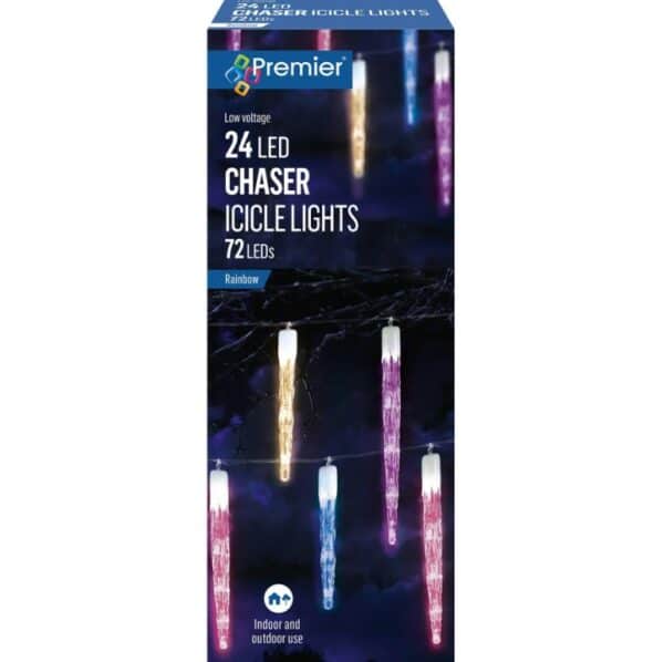 24 icicle lights with rainbow coloured LEDs.