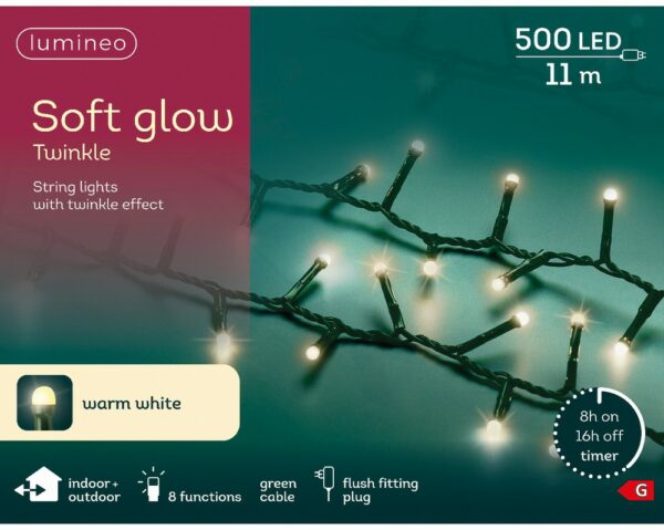 500 LED soft glow twinkle lights in warm white.