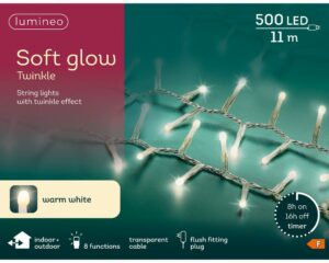 500 LED soft glow twinkle lights in warm white.