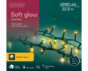 1000 LED soft glow twinkle lights in classic warm.