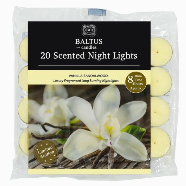 Baltus Vanilla & Sandalwood 8 Hour Long Burn Tealights (Pack of