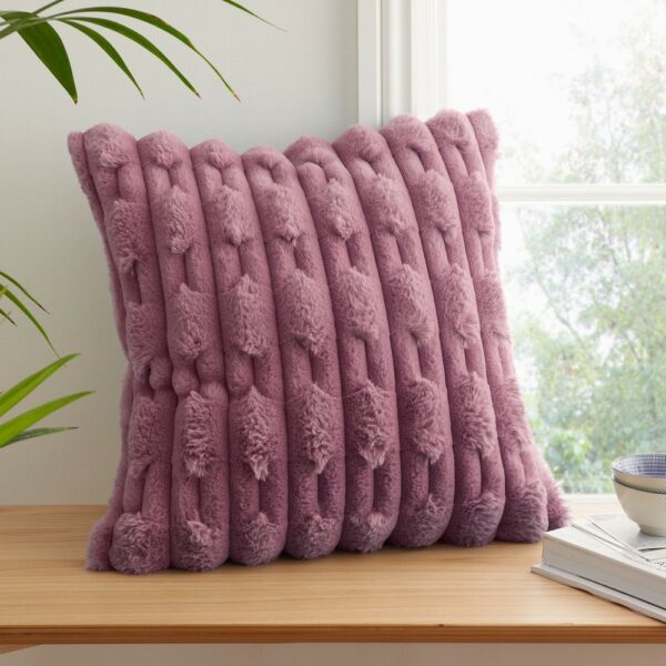 Carved Faux Fur Pink Cushion Cover