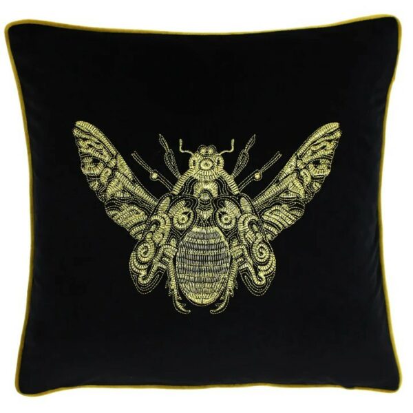 Black Cerana Bee Velvet Cushion Cover