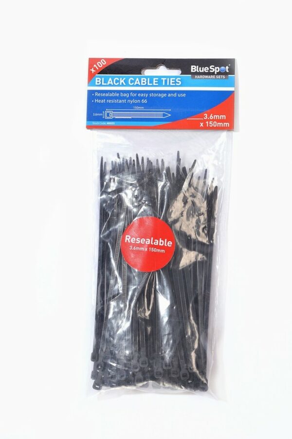 100 PCE 3.6mm x 150mm Black Cable Ties