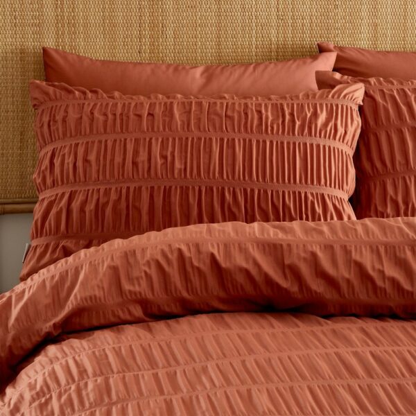 Seersucker Terracotta Quilt Set Double